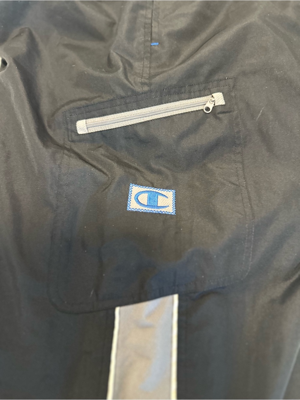 VTG Y2K Champion Black C2H4 Sz:L Splicing 3M Lined Seaplane Wide Leg Track Pants - Picture 7 of 14